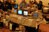 C64C, C128, C64, and a massive keyboard